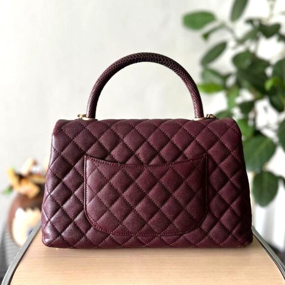 Authentic CHANEL Caviar Lizard Embossed Quilted Small Coco Handle Flap Burgundy - Picture 5 of 14